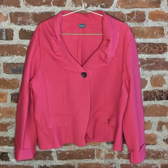 Vintage Geiger Size 46‎ Bright Pink 100% Wool Single Button Blazer - Picture 1 of 13